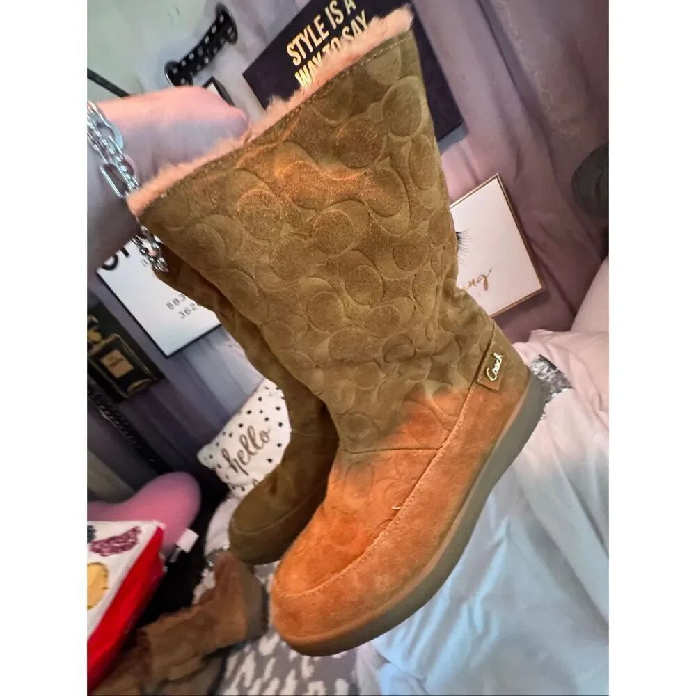 Vintage Coach Tan Signature Cc Suede Bootie Tobacco 9 | Wool Cozy Chic Boho 10